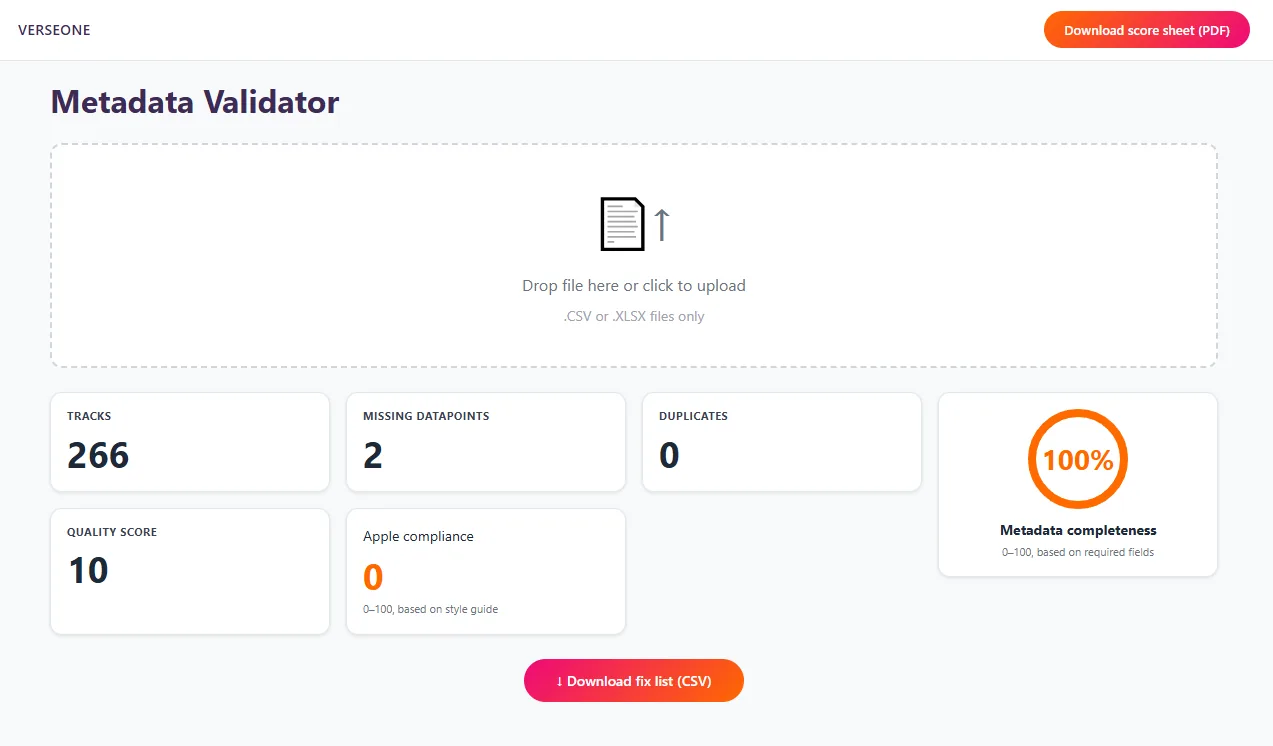 Apple Music Metadata Validator interface