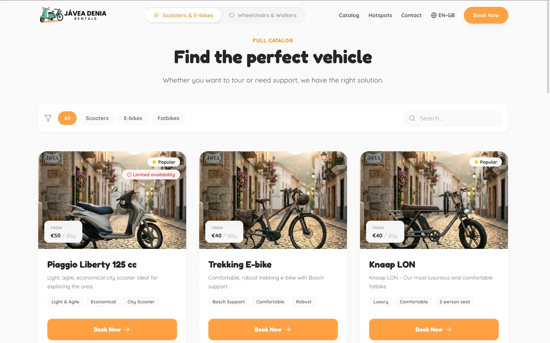 Javea Denia Rentals interface